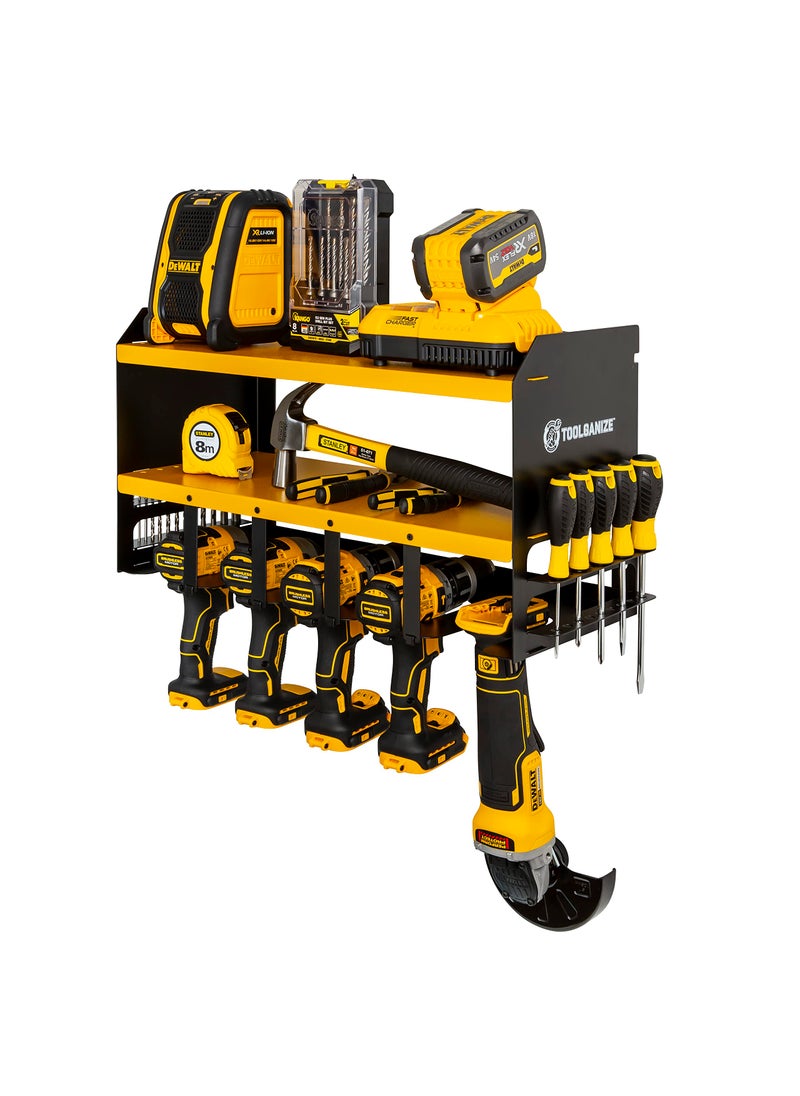 Toolganize Toolganize Power Tool Organizer  Storage Wall Mount  Heavy Duty Metal Drill Holder  Cordless Tool Organizers Chest Rack  Premium Garage Utility Shelf  Pegboard Shed Workshop Shelving  Yellow 
