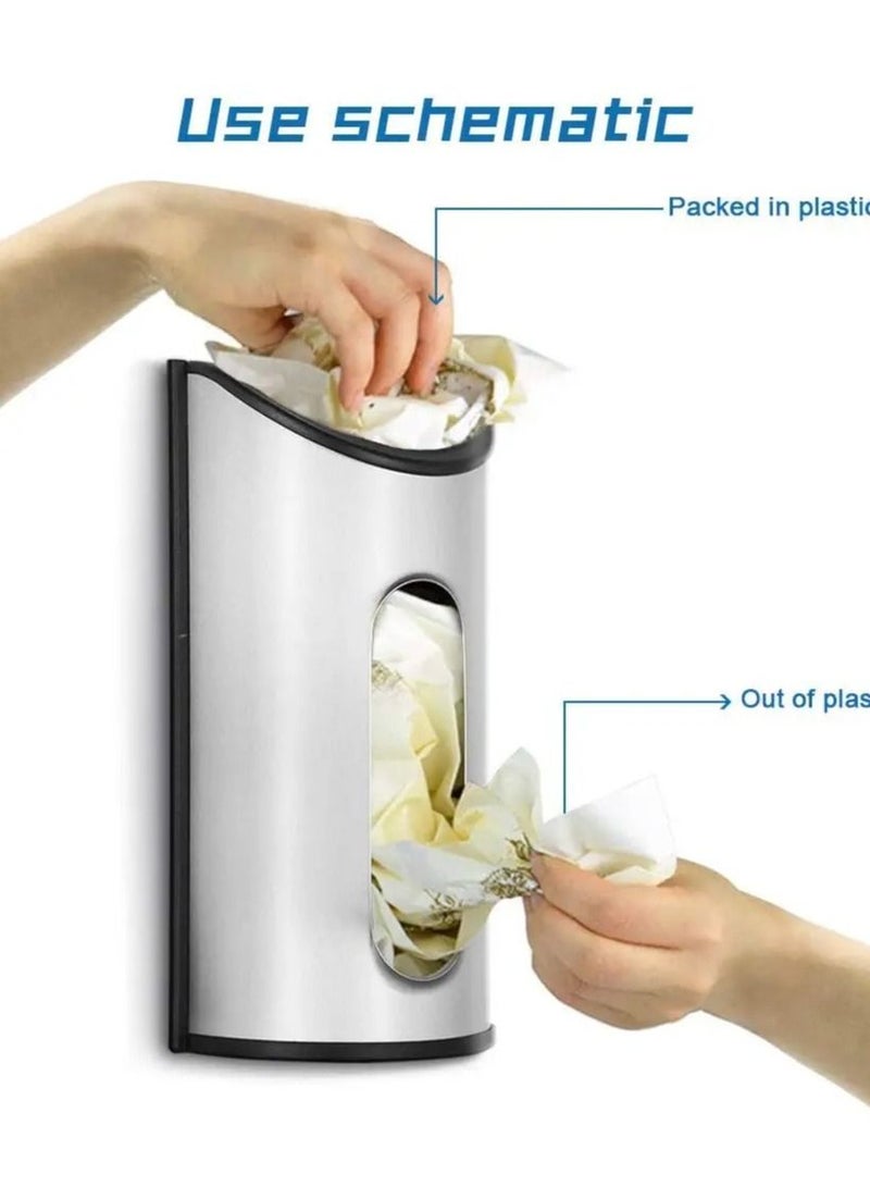 SYOSI Bags holder-Stainless Steel Wall Mount Grocery Bag Dispenser, Bags Storage for Plastic bag,Anti-Fingerprints, Silver… - Image 1