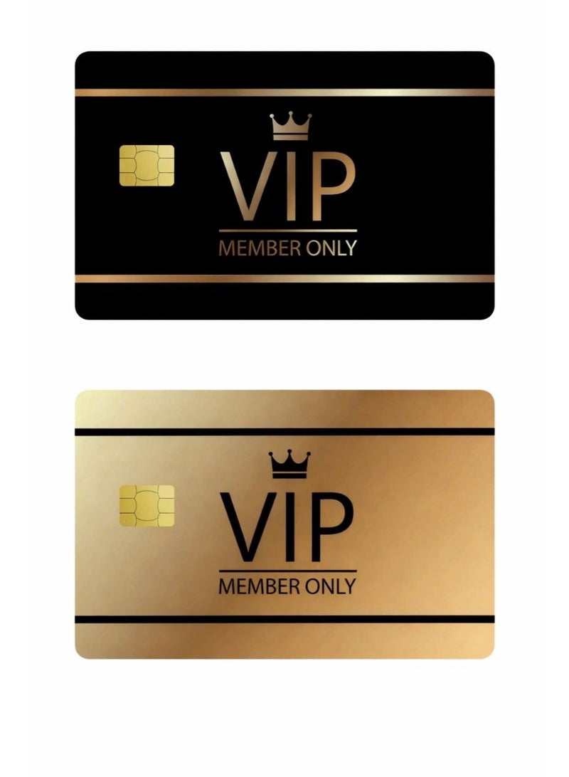 Shein 2pc Black & Gold VIP Credit Card Decorative Sticker, PVC Material, Creative Personalized Ultra-Thin Cool Anti-Fingerprint Durable Credit Card Protector, High Quality, Scratch-Resistant, Unisex - Image 1