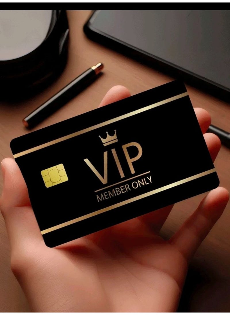 Shein 2pc Black & Gold VIP Credit Card Decorative Sticker, PVC Material, Creative Personalized Ultra-Thin Cool Anti-Fingerprint Durable Credit Card Protector, High Quality, Scratch-Resistant, Unisex - Image 3