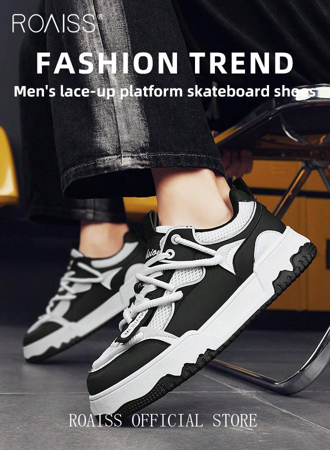 roaiss Stylish Colorblock Breathable Sneakers for Men Casual Double Lace up Non Slip Platform Skateboard Shoes Men's Low Top Cross Strap Design Comfy Soft Sole Sports Shoes - Image 2