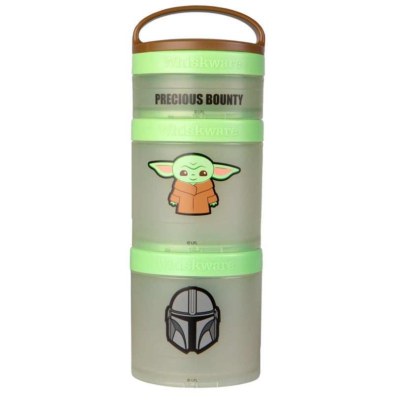 Whiskware Star Wars Stackable Snack Containers for Kids and Toddlers, 3 Stackable Snack Cups for School or Travel, Baby Yoda Grogu and the Mandalorian Helmet - Image 1