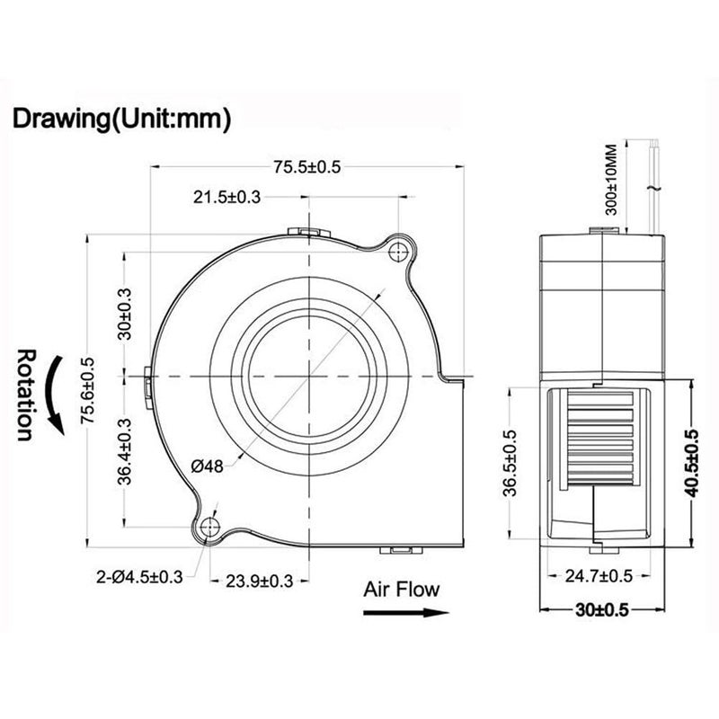 REES52 7530 Blower Fan 75mm Blower Fan 75mm x 30mm 24V 2PIN DC Brushless Cooling Blower Fan - Image 3