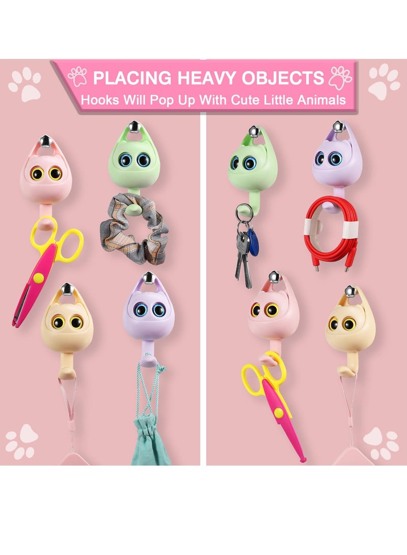 SYOSI Creative Winking Cat Adhesive Coat Hook, 4Pcs - Cute Multifunctional Cat Hooks for Hanging Towels, Hats, Coats, Bags, Belts, Keys - Wall Hanging Decorations, Carry Up to 5.5 LBS(4 Color)  - Image 2
