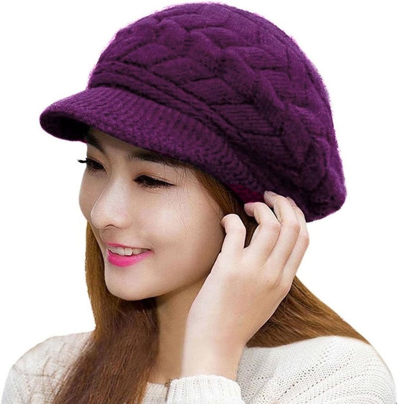 HINDAWI Women Winter Warm Knit Hat Wool Snow Ski Caps with Visor - Image 1