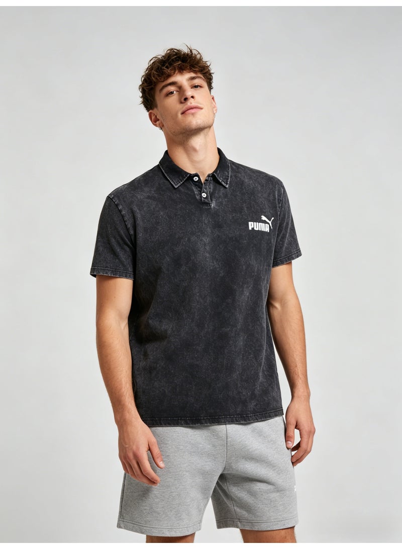 بوما PUMA Men’s Washed Black Logo Polo Shirt - Image 4