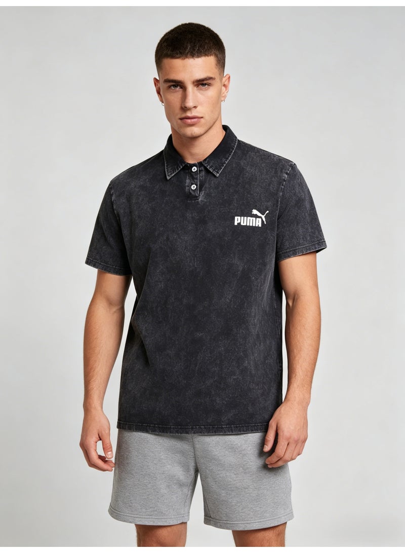 بوما PUMA Men’s Washed Black Logo Polo Shirt - Image 3