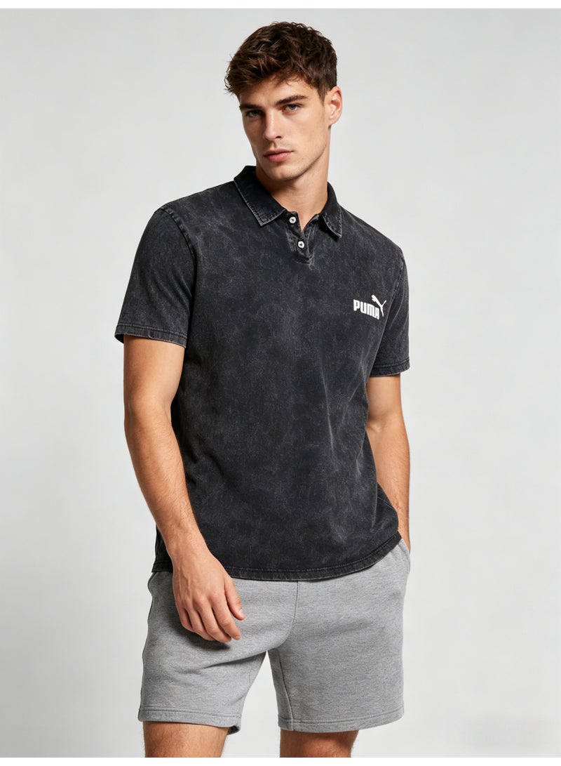 بوما PUMA Men’s Washed Black Logo Polo Shirt - Image 2