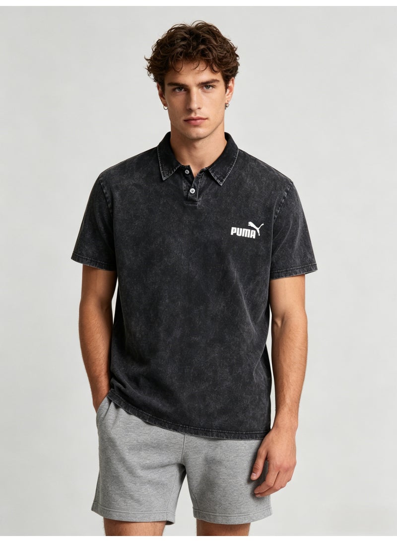 بوما PUMA Men’s Washed Black Logo Polo Shirt - Image 1