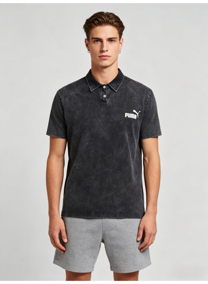 بوما PUMA Men’s Washed Black Logo Polo Shirt - Image 5