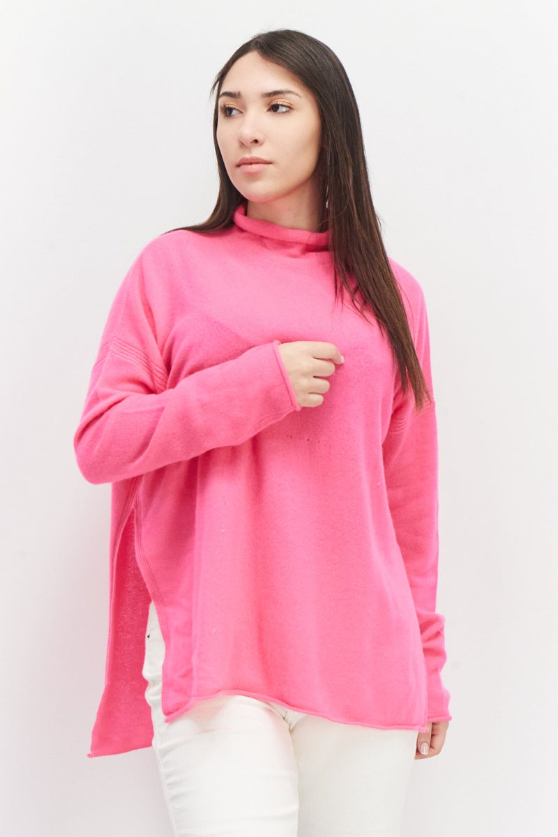French Connection Women Mock Neck Long Sleeve Textured Sweaters, Pink - Image 1