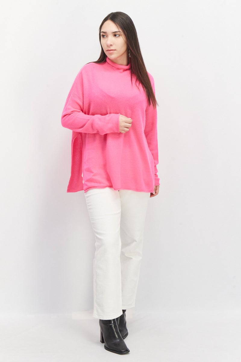 French Connection Women Mock Neck Long Sleeve Textured Sweaters, Pink - Image 4