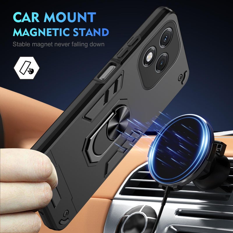 BURAQ Case Cover For Honor 400 Lite Global Shockproof Metal Ring Holder Phone Case(Black) - Image 2