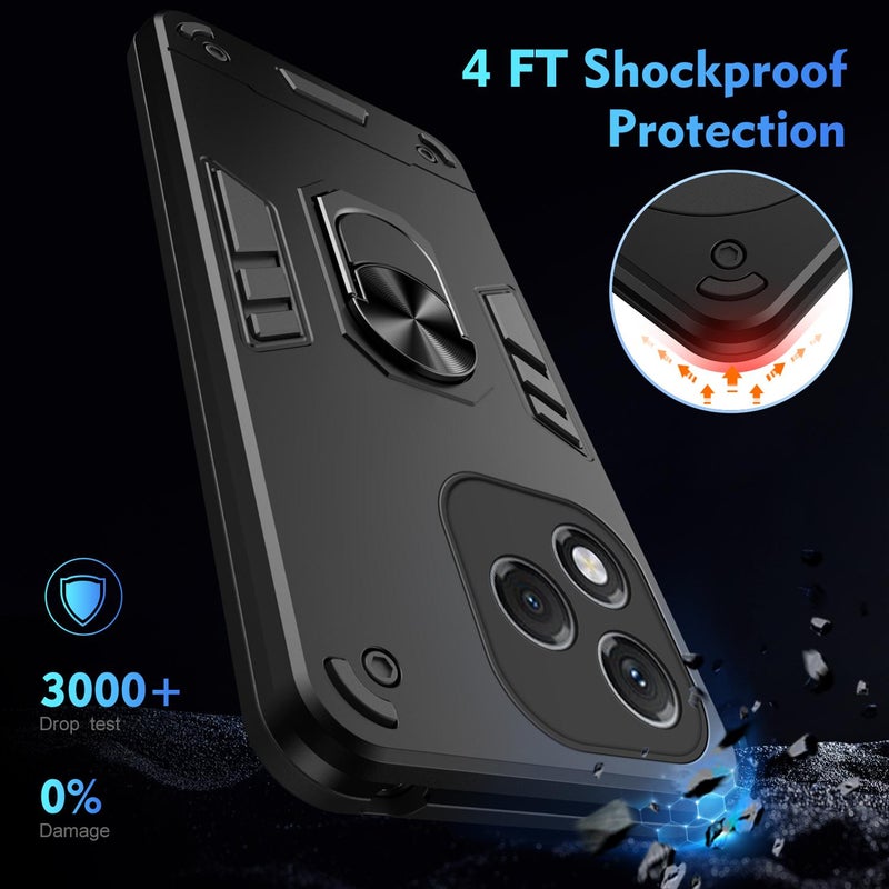 BURAQ Case Cover For Honor 400 Lite Global Shockproof Metal Ring Holder Phone Case(Black) - Image 4