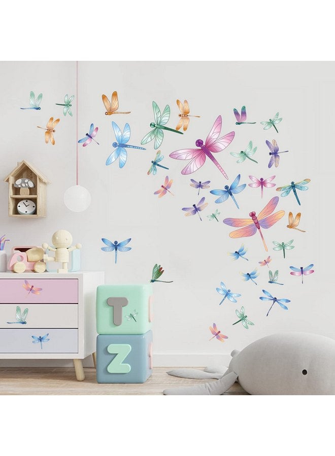 SUPERDANT 47 Pieces Dragonfly Wall Sticker Watercolor Dragonfly Vinyl Wall Decals Insect Decor DIY Ornament Party Kidgarden Wall Stickers Art Decor Decals for Girls Bedroom Wall Decals - Image 1