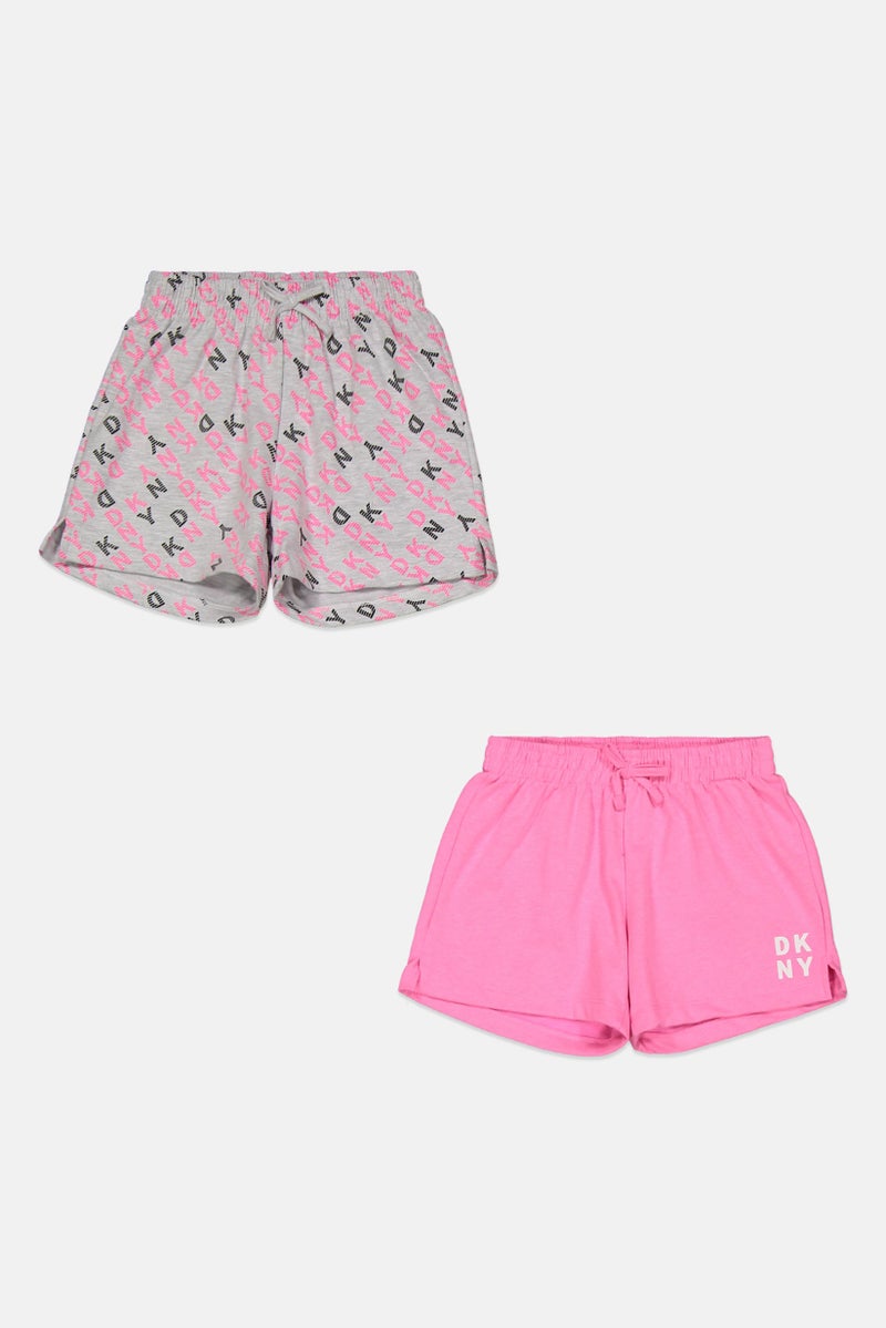 DKNY Kids Girl 2 Packs Allover Print Basic Shorts, Pink/Grey - Image 1
