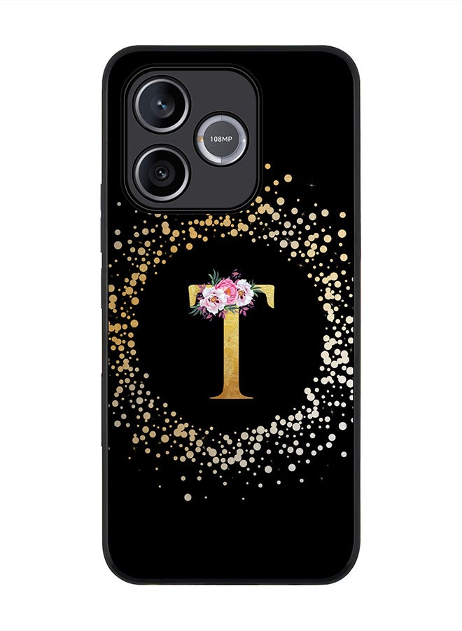 Stylizedd For Honor 600 Lite / 500 Smart / Honor X80i Case,Slim fit Camera Protection, Shockproof Thin Phone cover  - Custom Monogram Floral - T ( Black ) - Image 1