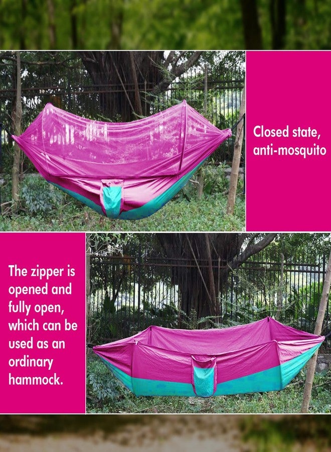HACER Portable Outdoor Camping Hammock with Mosquito Net & Carabiner Nylon Windproof Hanging Swing for Hiking Backpacking (Sky Blue & Pink) - Image 1