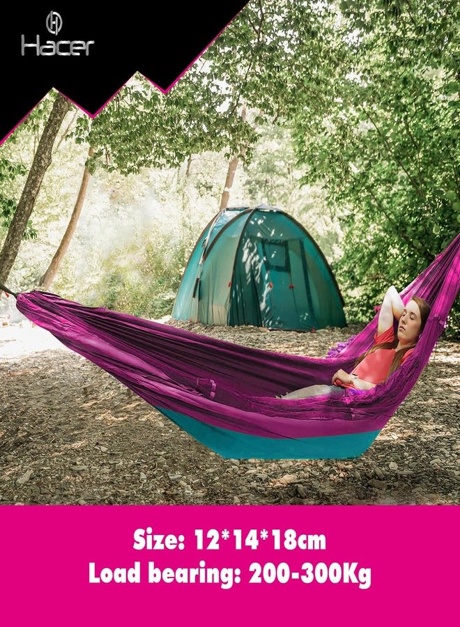 HACER Portable Outdoor Camping Hammock with Mosquito Net & Carabiner Nylon Windproof Hanging Swing for Hiking Backpacking (Sky Blue & Pink) - Image 4