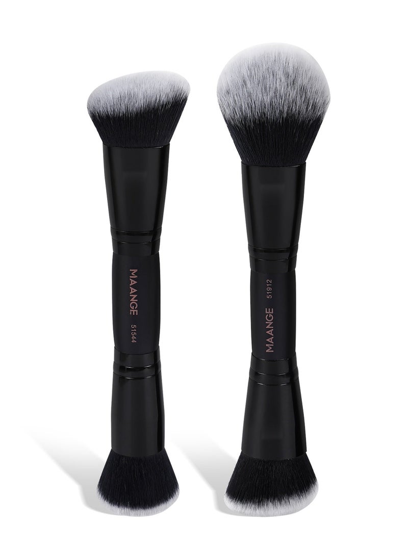 MAANGE Double-ended Foundation, Loose Powder & Contouring Makeup Brushes,Multi- functional Soft Bristle Beauty Tool(2Pcs, Black) - Image 1