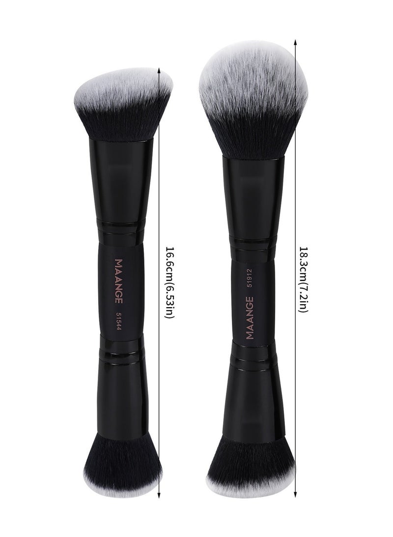 MAANGE Double-ended Foundation, Loose Powder & Contouring Makeup Brushes,Multi- functional Soft Bristle Beauty Tool(2Pcs, Black) - Image 2
