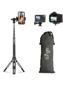 Phone Tripod 55" - Works as GoPro Selfie Stick & Camera Monopod - Cellphone & iPhone Stand with 360 Rotating Head and Carrying Case, Great for Travel