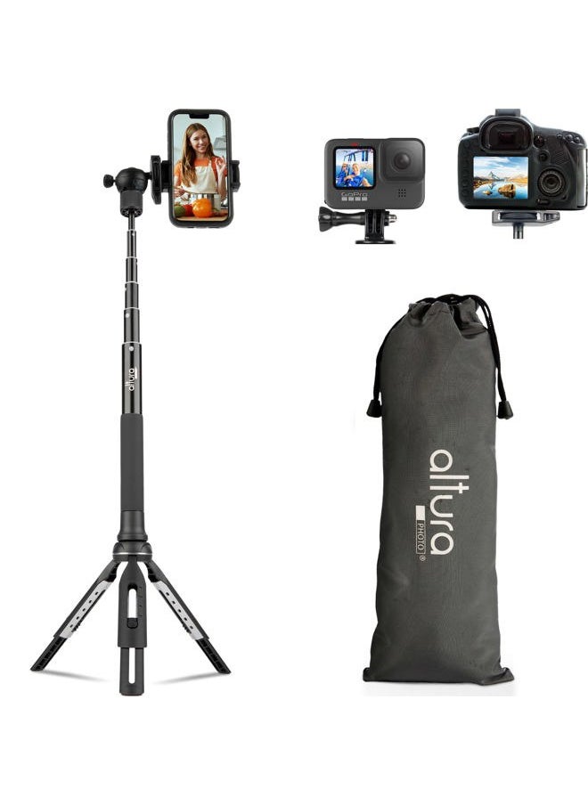 Altura Photo Phone Tripod 55" - Works as GoPro Selfie Stick & Camera Monopod - Cellphone & iPhone Stand with 360 Rotating Head and Carrying Case, Great for Travel  - Image 1
