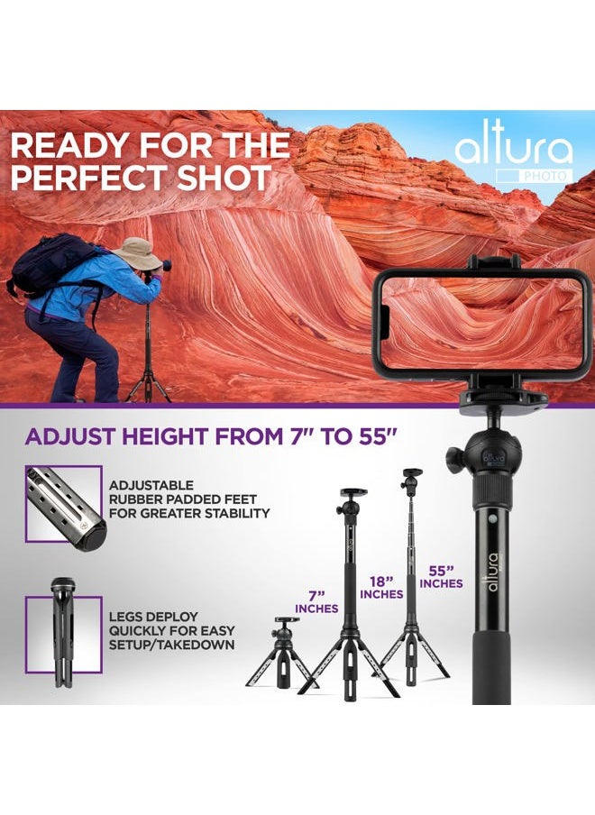 Altura Photo Phone Tripod 55" - Works as GoPro Selfie Stick & Camera Monopod - Cellphone & iPhone Stand with 360 Rotating Head and Carrying Case, Great for Travel  - Image 5