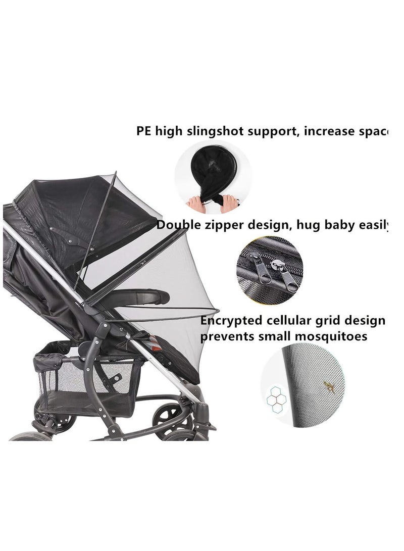 Universal Mosquito Net for Stroller - Retractable Zipper Design, Breathable and Durable Full Cover, Foldable Anti-Mosquito Mesh, Non-Deformation (Black) - Image 2