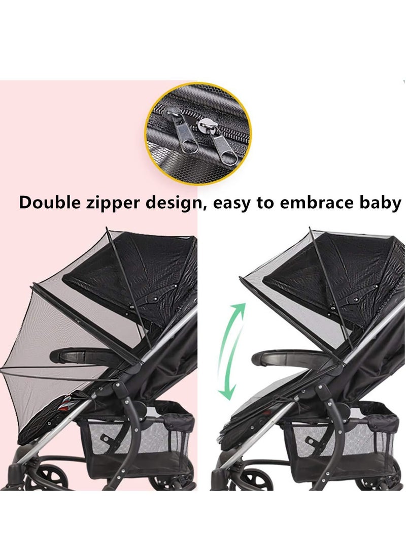 Universal Mosquito Net for Stroller - Retractable Zipper Design, Breathable and Durable Full Cover, Foldable Anti-Mosquito Mesh, Non-Deformation (Black) - Image 3