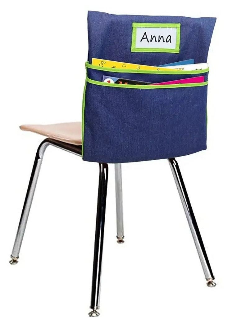 SYOSI - Chairback  Pockets Chart with 2 Heavy Duty Storage Pocket,School Supplies Seat Sacks,Standard Denim Storage Organizer for Classroom Chair, Classroom Supplies, Student Name Tag With Pocket (Green) - Image 1