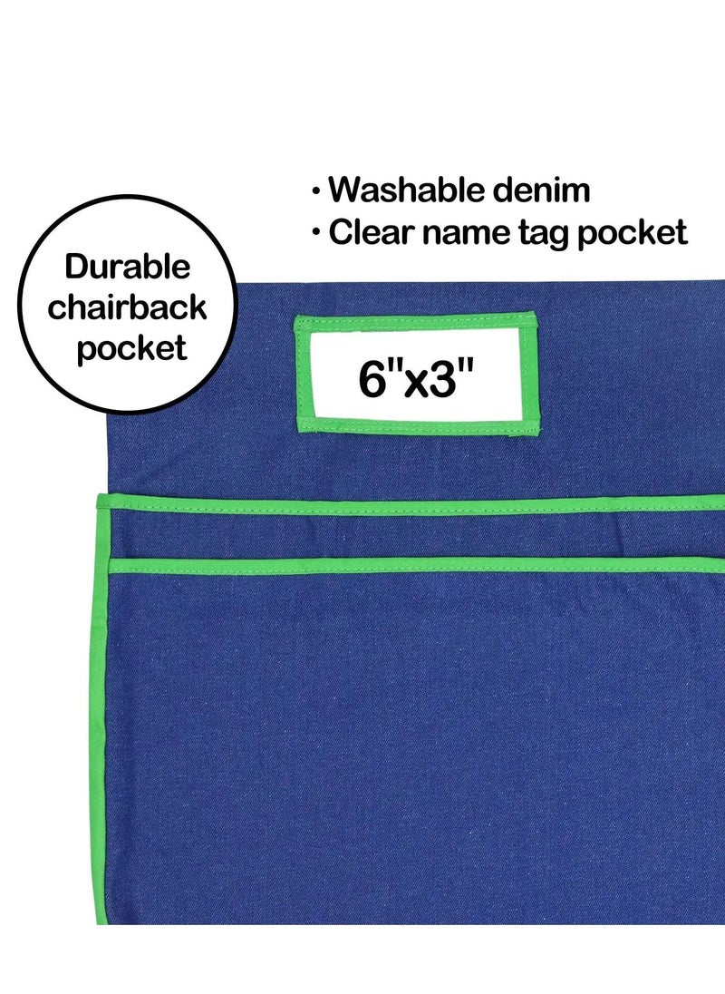 SYOSI - Chairback  Pockets Chart with 2 Heavy Duty Storage Pocket,School Supplies Seat Sacks,Standard Denim Storage Organizer for Classroom Chair, Classroom Supplies, Student Name Tag With Pocket (Green) - Image 1
