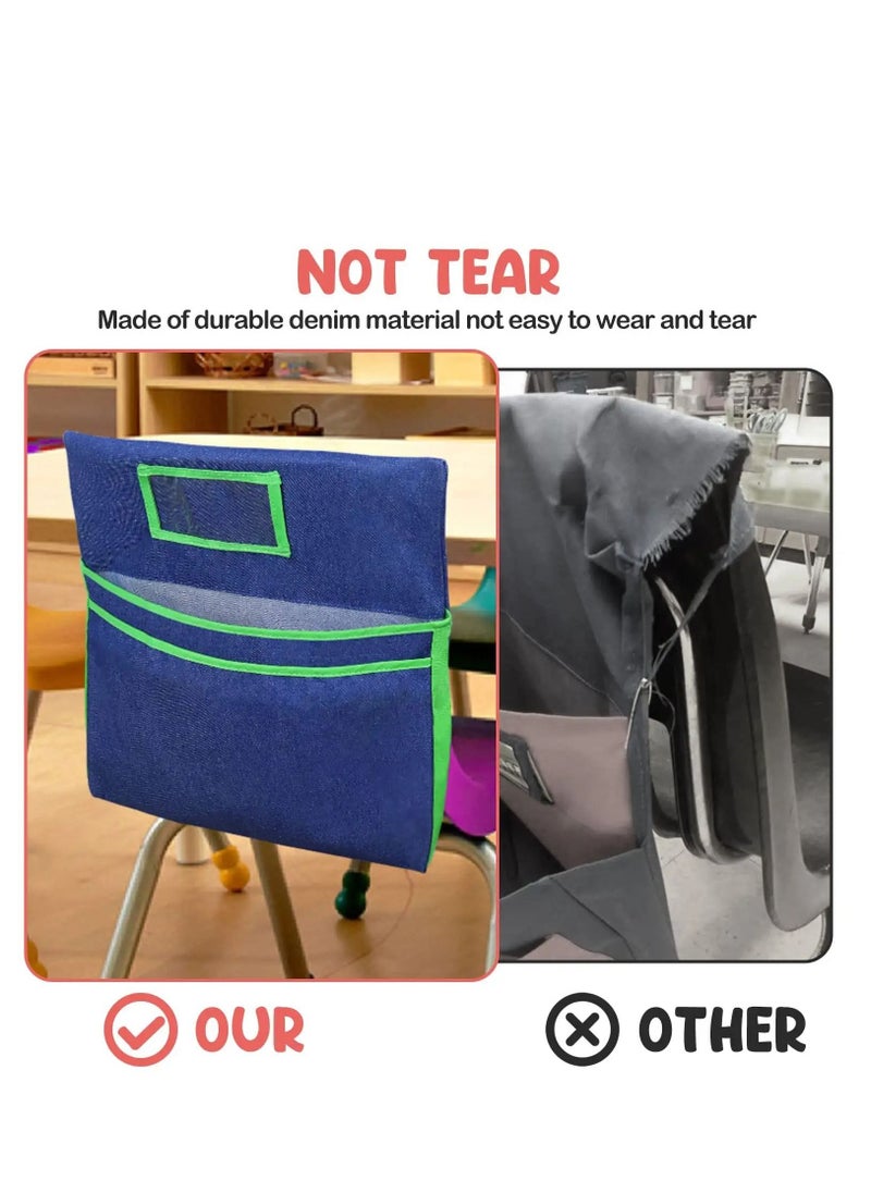SYOSI - Chairback  Pockets Chart with 2 Heavy Duty Storage Pocket,School Supplies Seat Sacks,Standard Denim Storage Organizer for Classroom Chair, Classroom Supplies, Student Name Tag With Pocket (Green) - Image 1