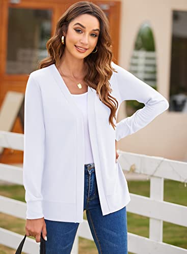 Hount Womens Cardigan Lightweight Dressy Sweater Cardigans Long Sleeve Open Front Knit Cardigan (X-Large, White) - Image 2