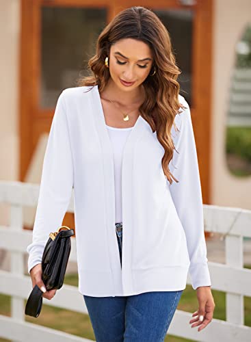 Hount Womens Cardigan Lightweight Dressy Sweater Cardigans Long Sleeve Open Front Knit Cardigan (X-Large, White) - Image 3