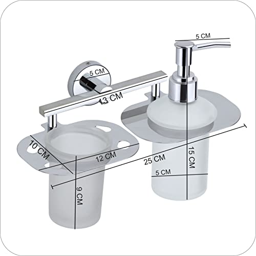 KANJAL Premium Wall-Mounted Stainless Steel Chrome Finish Bathroom Organizer Dual Tumbler Holder & Liquid Soap Dispenser Pump Anti-Rust Toothbrush & Toothpaste 2-in-1 Bathroom Accessory Set - Image 3