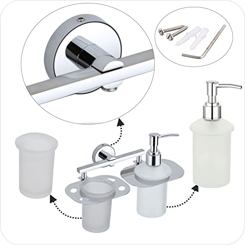 KANJAL Premium Wall-Mounted Stainless Steel Chrome Finish Bathroom Organizer Dual Tumbler Holder & Liquid Soap Dispenser Pump Anti-Rust Toothbrush & Toothpaste 2-in-1 Bathroom Accessory Set - Image 5