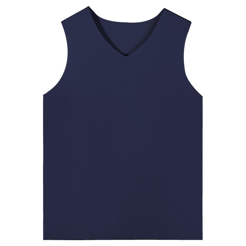 Mens Ice Silk Traceless Vest Wear Summer Thin Solid Color Base plus size Wide Shoulder Fitness Quick-drying Sweater for Boys Sapphire Blue  - Image 1