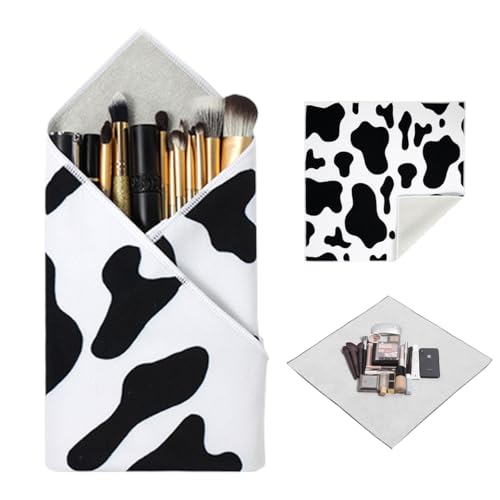 Rain House SelfAdhesive Magic Cloth Makeup Bag MultiFunctional Cosmetic Bag Portable Make up Wrap for Travel Open Lay Flat Cosmetic Pouch Storage Organizer for Skincare Makeup Accessorie Cow 5555cm - Image 1