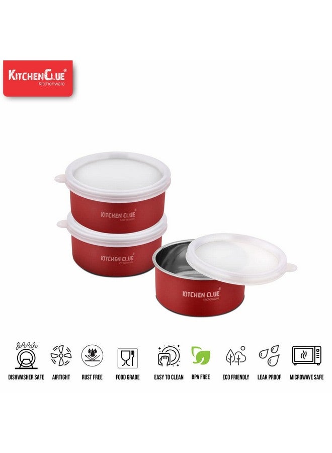 KITCHEN CLUE Stainless Steel Microwave Safe Lunch Containers For Kitchen I Red Set Of 10 Pcs, 300 ML I Steel Lunch Box For Office School I Kitchen Storage Bowls I AIRTIGHT & LEAK-PROOF (SET OF 10 PCS) - Image 3