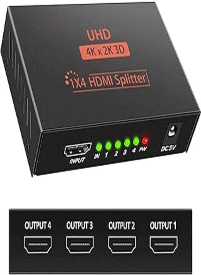 Microware UHD 4 Way 1X4 Powered V1.4 HDMI Splitter with HDCP Full Ultra HD 3D 4K/2K Resolution 1x4 HDMI Splitter
