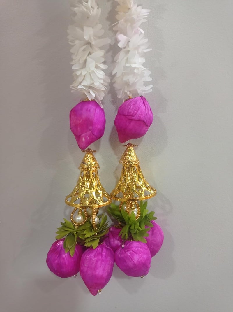 Decorative Toran with Lotus Pink Flowers and Golden Bells 90 cm for Home Decor - Image 1