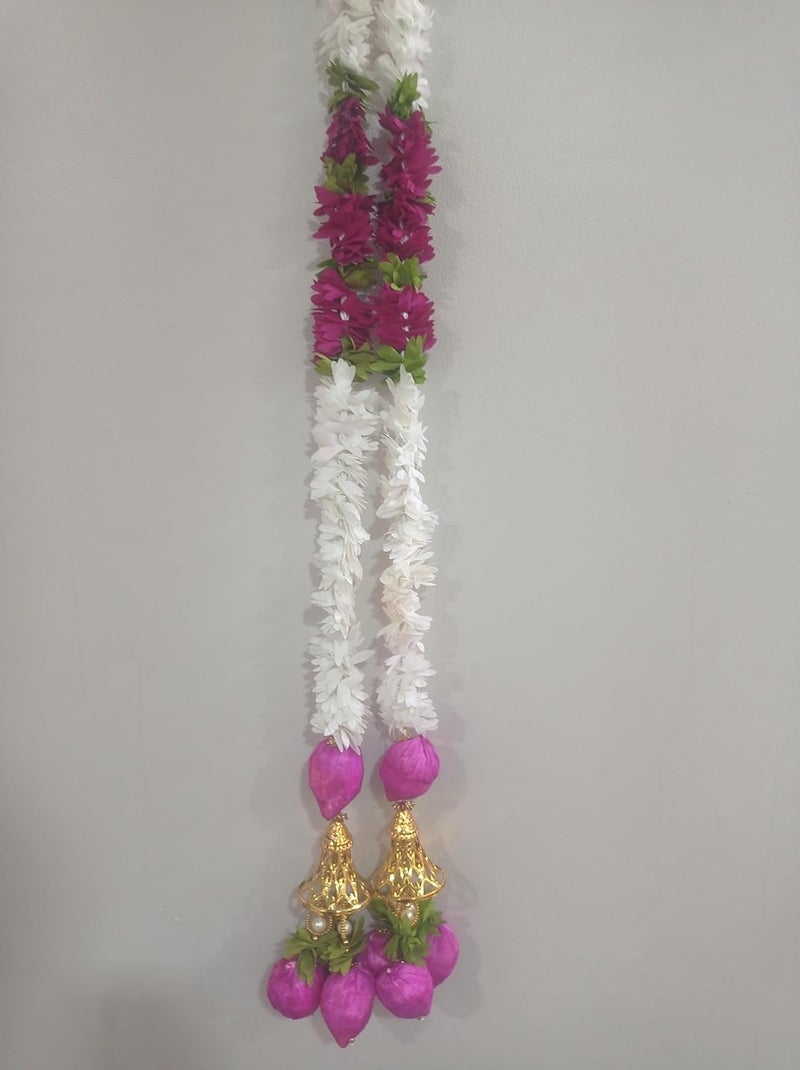 Decorative Toran with Lotus Pink Flowers and Golden Bells 90 cm for Home Decor - Image 4