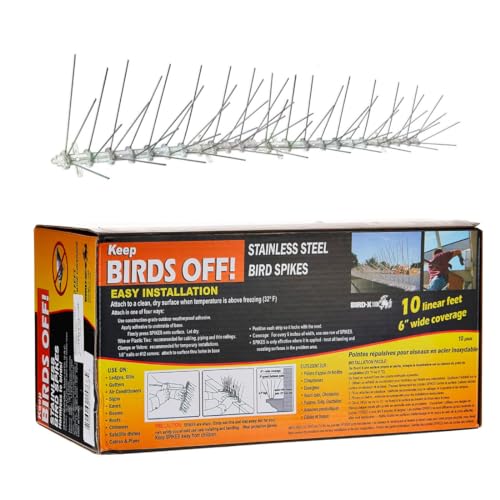 Bird-X Stainless Steel Bird Spikes, 6-inch Regular Wide Spikes, Bird Spikes for Pigeons and Other Small Birds, Easy to Install, Contains 2 ft. Strips, Covers 50 Linear Feet Area - Image 1