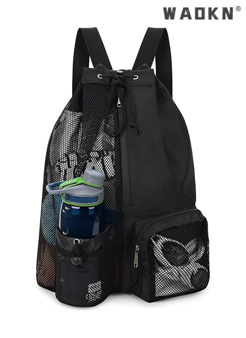 WAOKN Trendy Swimming & Fitness Backpack with Breathable Mesh Drawstring Closure and Separate Wet Compartment, Tailored for Beach Vacations, Daily Workouts, and Sports Gear（black）  - Image 1