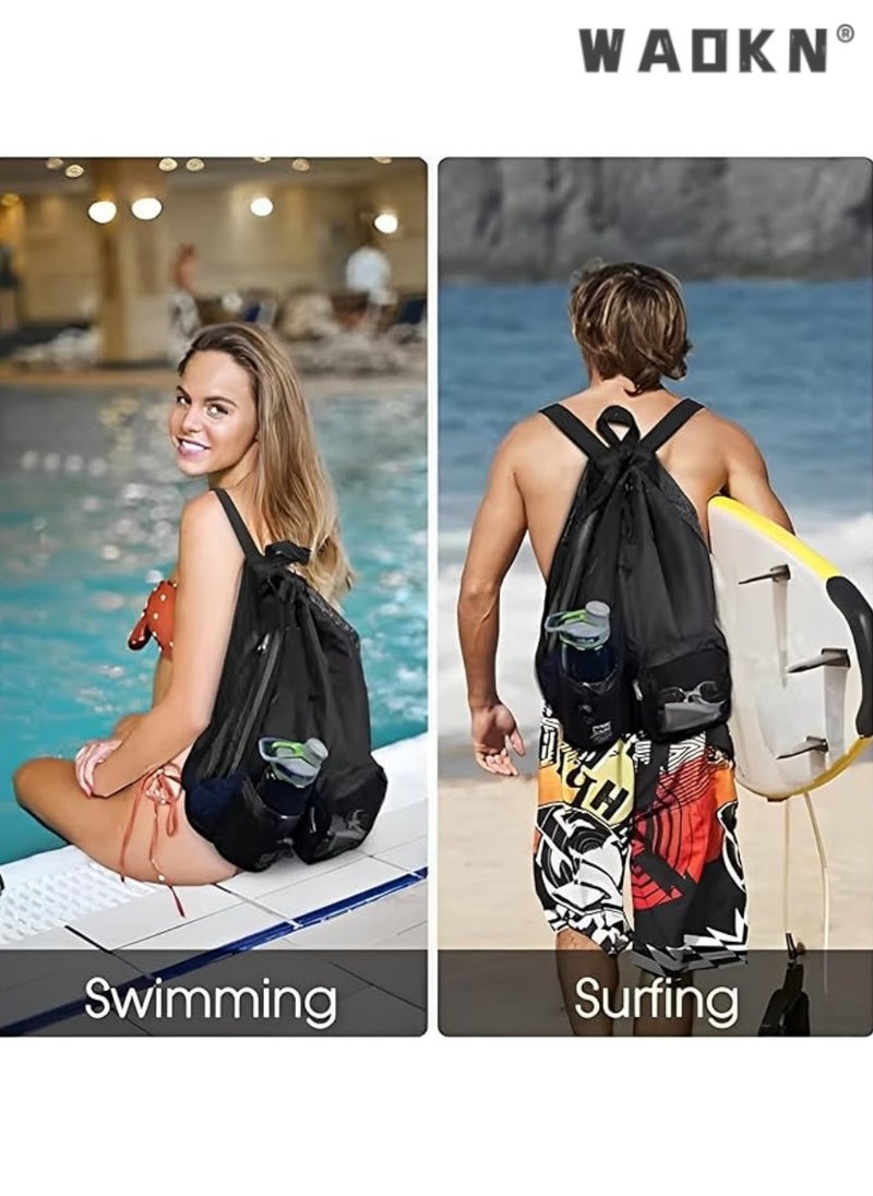 WAOKN Trendy Swimming & Fitness Backpack with Breathable Mesh Drawstring Closure and Separate Wet Compartment, Tailored for Beach Vacations, Daily Workouts, and Sports Gear（black）  - Image 5