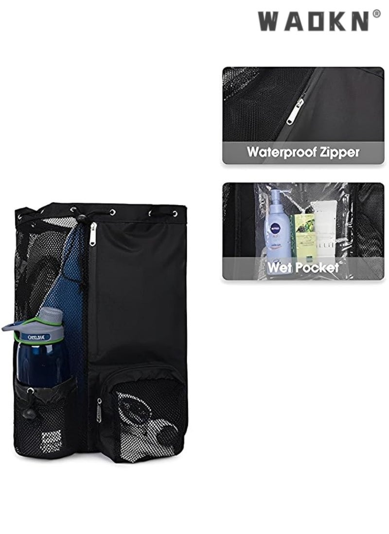 WAOKN Trendy Swimming & Fitness Backpack with Breathable Mesh Drawstring Closure and Separate Wet Compartment, Tailored for Beach Vacations, Daily Workouts, and Sports Gear（black）  - Image 3