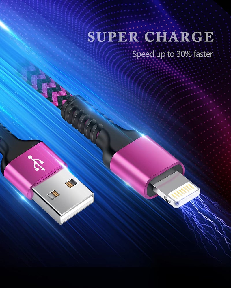 كابل شاحن آيفون، [2 قطعة/3 أقدام] سلك Lightning لآيفون 14 برو ماكس 13 12 برو/11/XS/XR/X/8 بلس/7، آيباد ميني، آيباد إير، نواة شحن س��يع مضفرة USB-A خط بيانات شاحن طاقة - Image 4