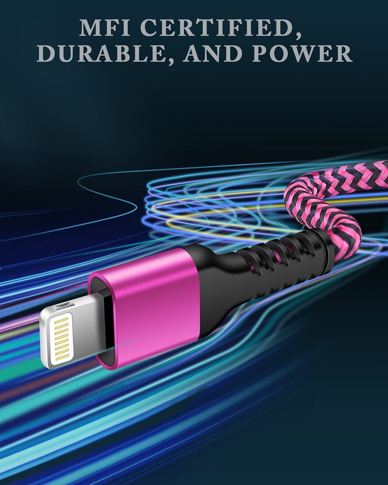 كابل شاحن آيفون، [2 قطعة/3 أقدام] سلك Lightning لآيفون 14 برو ماكس 13 12 برو/11/XS/XR/X/8 بلس/7، آيباد ميني، آيباد إير، نواة شحن س��يع مضفرة USB-A خط بيانات شاحن طاقة - Image 5