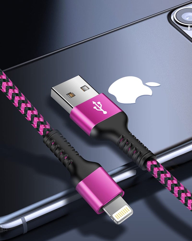 كابل شاحن آيفون، [2 قطعة/3 أقدام] سلك Lightning لآيفون 14 برو ماكس 13 12 برو/11/XS/XR/X/8 بلس/7، آيباد ميني، آيباد إير، نواة شحن س��يع مضفرة USB-A خط بيانات شاحن طاقة - Image 2